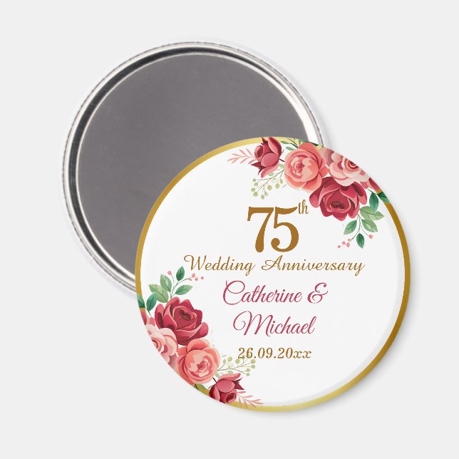 Imán Marco de oro para el 75 aniversario de bodas con f (Anverso/Reverso)
