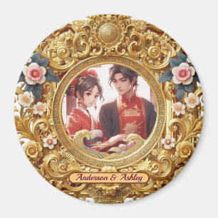 Imán Marco de tallado chino Golden Faux