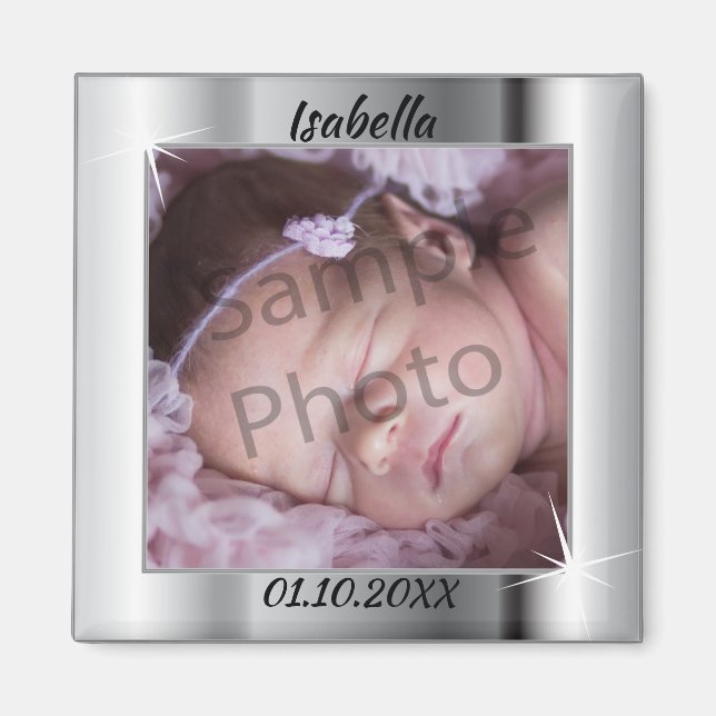 Imán Marco elegante de fotos plateadas (Frente)