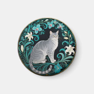 Imán Marco Floral Ornamentado de Gato Gris