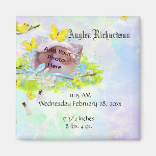 Imán Marco fotográfico de pájaro amarillo y mariposa de