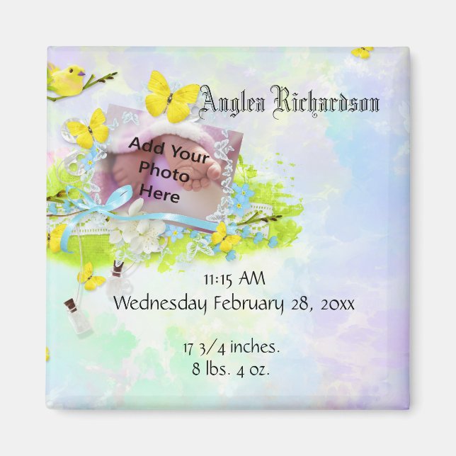 Imán Marco fotográfico de pájaro amarillo y mariposa de (Frente)