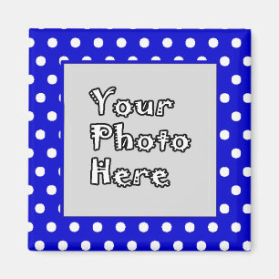 Imán Marco fotográfico de puntos de polka azul y blanco