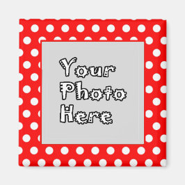 Imán Marco fotográfico de puntos de polka rojo y blanco