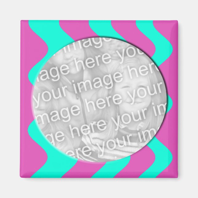 Imán marco fotográfico rosa y turquesa (Frente)