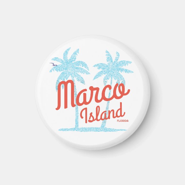 Imán Marco Island Florida Vacaciones USA Viñeta Retro (Frente)