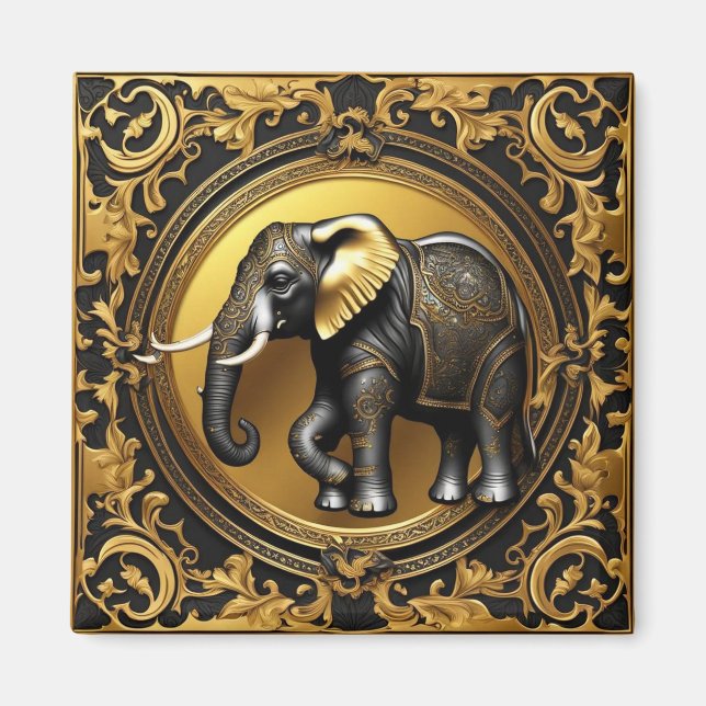Imán Marco ornamental de oro elefante (Frente)