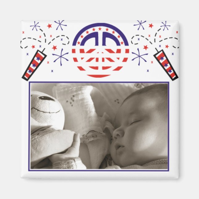 Imán Marco patriótico de paz y fuegos artificiales (Frente)