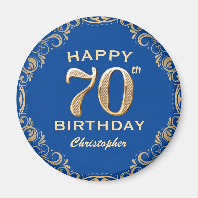 Imán Marco Purpurina azul y dorado de la fiesta de cump (Frente)