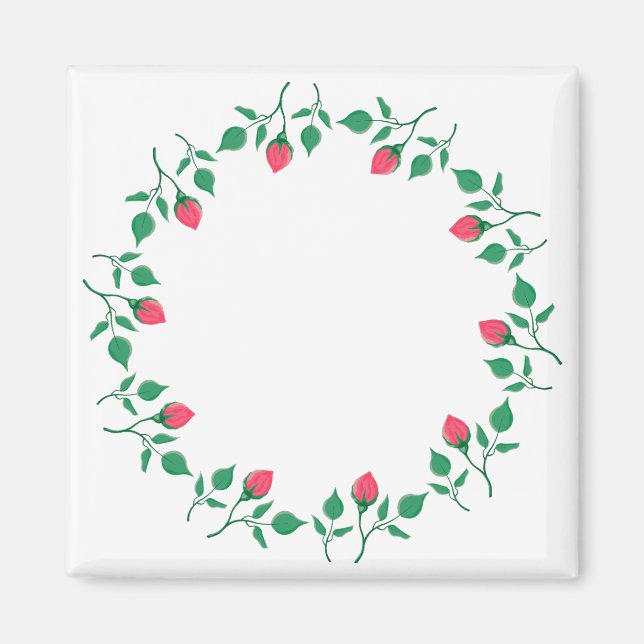 Imán Marco redondo floral con flores rosadas (Frente)