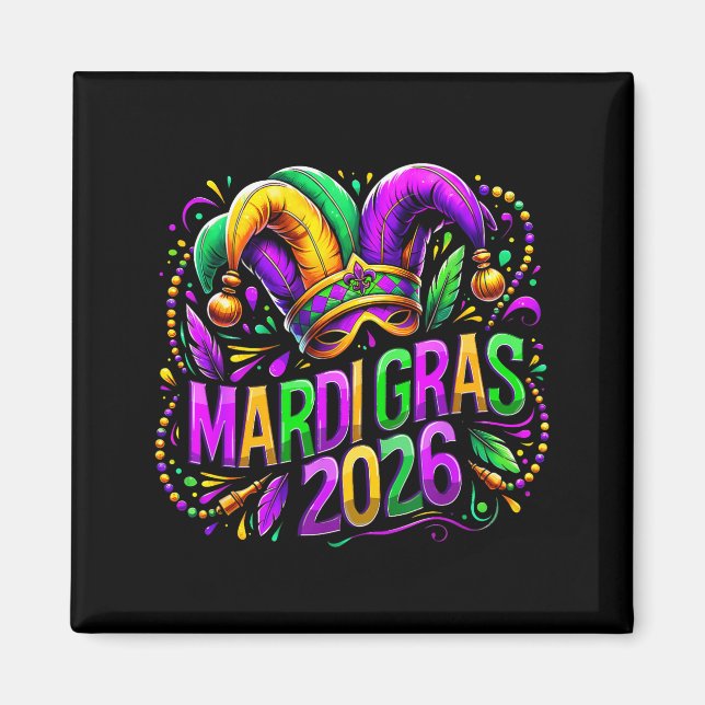Imán Mardi Gras 2026 Jester Hat Carnival New Orleans Fl (Frente)