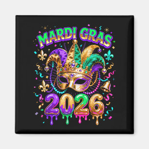 Imán Mardi Gras 2026 Squad Máscara de Carnaval Diseño d
