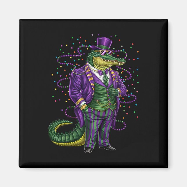 Imán Mardi Gras Alligator Funny Mardi Gras Vestidos (Frente)