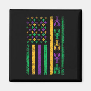 Imán Mardi Gras bandera estadounidense con cangrejo de 