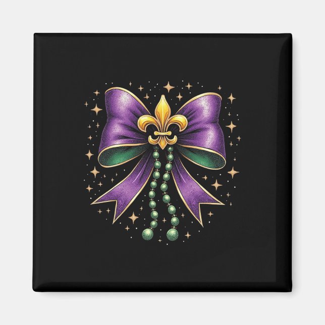 Imán Mardi Gras Coquette Bow Fat Happy Mardi Gras (Frente)