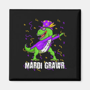 Imán Mardi Gras Dabbing T Rex Dinosaur Mardi Grawr Bead