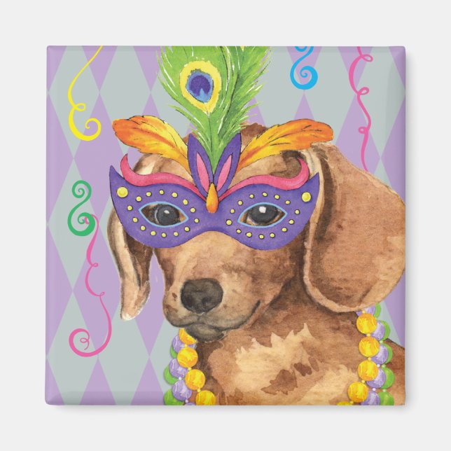 Imán Mardi Gras Dachshund (Frente)