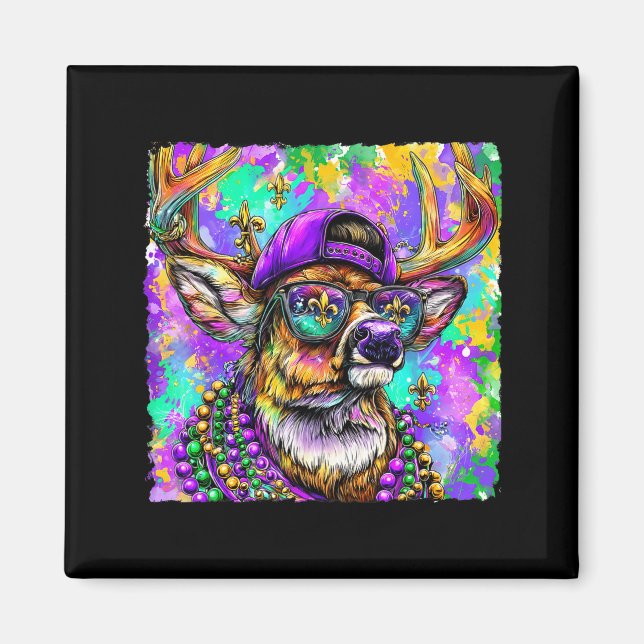 Imán Mardi Gras Deer Buck Hunting New Orleans Camo Men  (Frente)