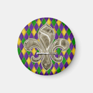 Imán Mardi Gras Harlequin Pattern Fleur de Lis