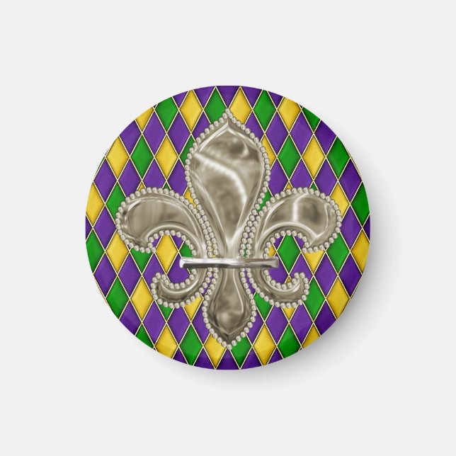 Imán Mardi Gras Harlequin Pattern Fleur de Lis (Frente)