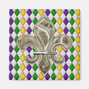 Imán Mardi Gras Harlequin Pattern Fleur de Lis