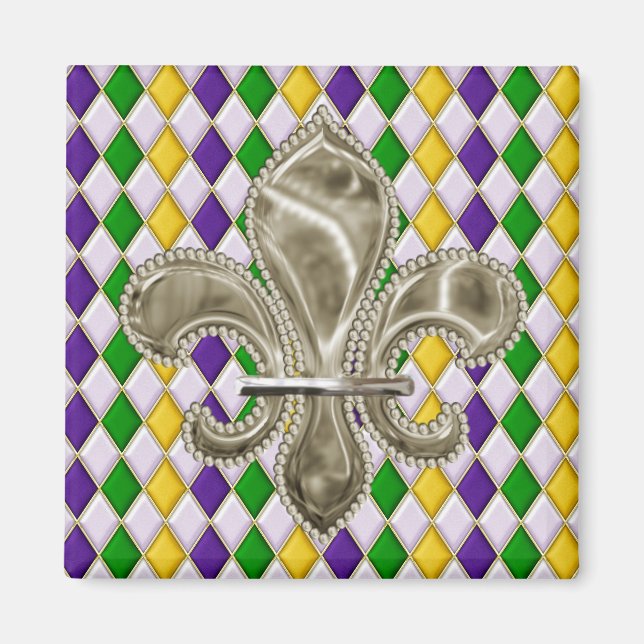 Imán Mardi Gras Harlequin Pattern Fleur de Lis (Frente)
