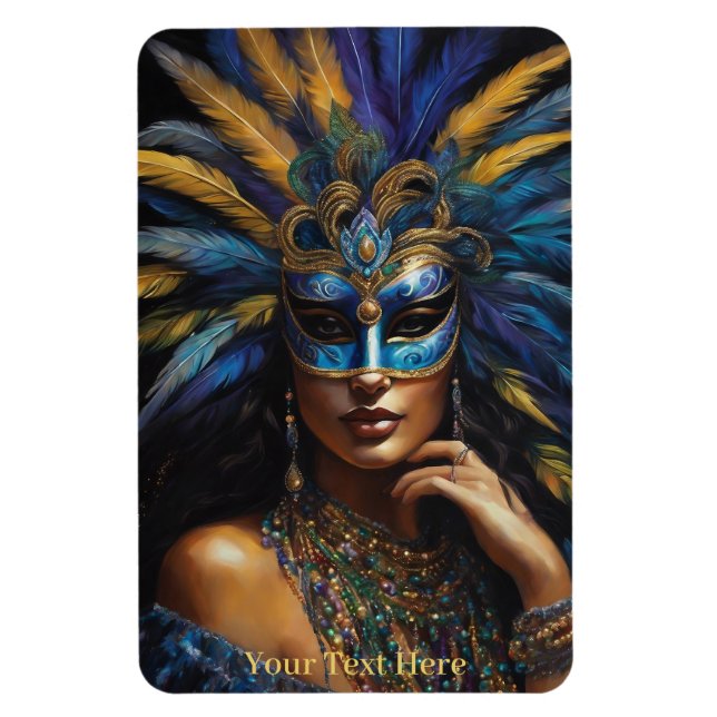 Imán Mardi Gras Mask Feathers Beads Personalizado de te (Vertical)