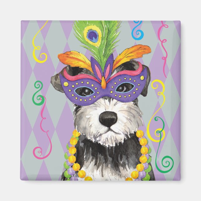 Imán Mardi Gras Mini Schnauzer (Frente)
