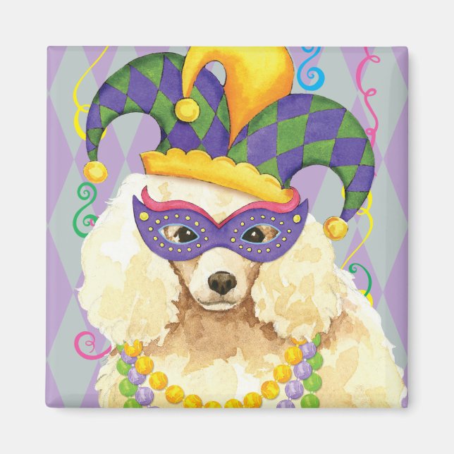 Imán Mardi Gras Miniatura Poodle (Frente)