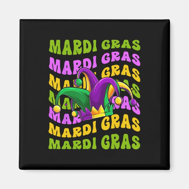 Imán Mardi Gras Retro Groovy Jester Gorra New Orleans C (Frente)