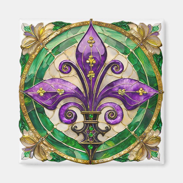 Imán Mardi Gras Sained Glass Fleur de lis (Frente)