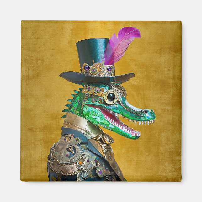 Imán Mardi Gras Steampunk Fiesta Animal Alligator (Frente)