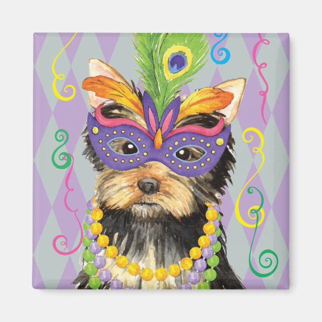 Imán Mardi Gras Yorkie (Frente)