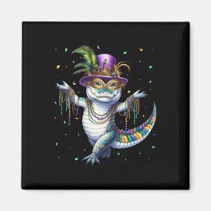 Imán Mardigator divertido Mardi Gras Alligator Bailando
