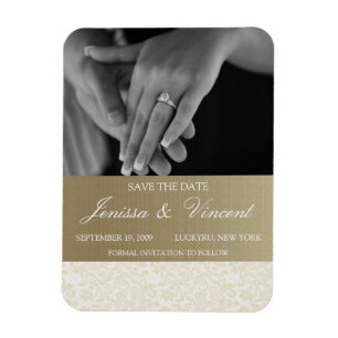 Imán Marfil Lace & Gold Save the Date Magnet 3" x 4"