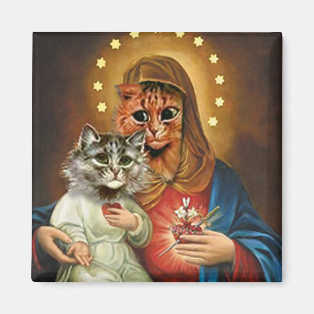 Imán María Kitty y Jesús con corazones sagrados (Frente)