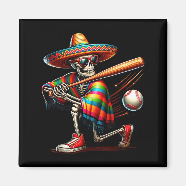 Imán Mariachi esqueleto béisbol cinco de mayo mexicano (Frente)