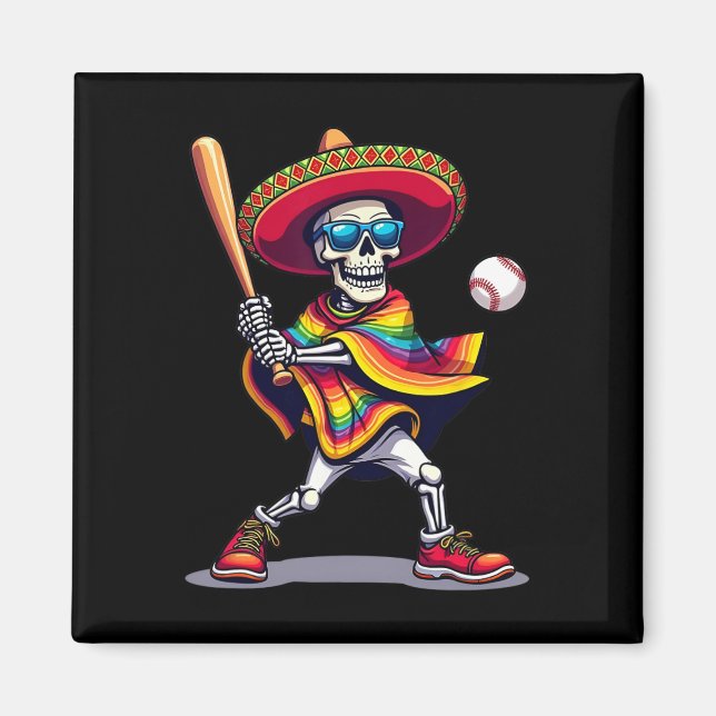 Imán Mariachi Skeleton Baseball Cinco De Mayo Mexicano  (Frente)