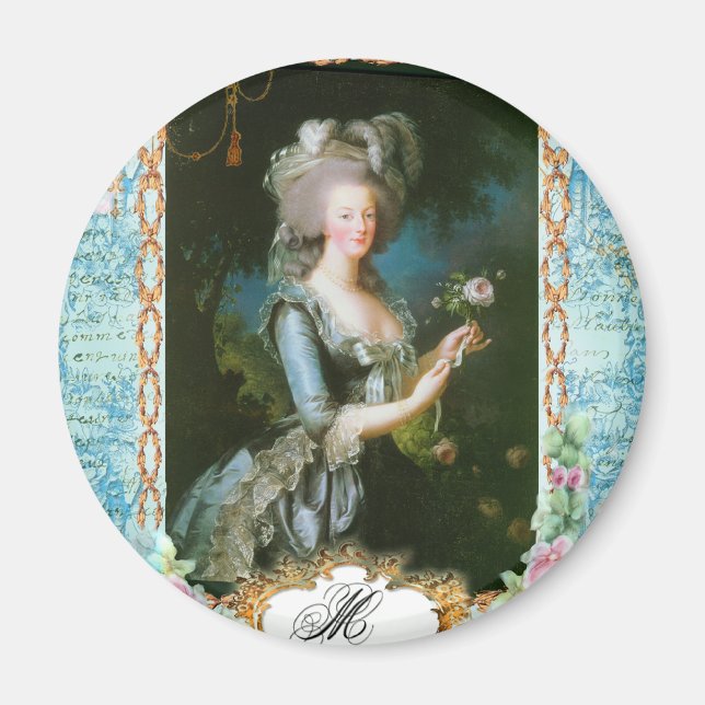 Imán Marie Antoinette y rosas rosadas (Frente)