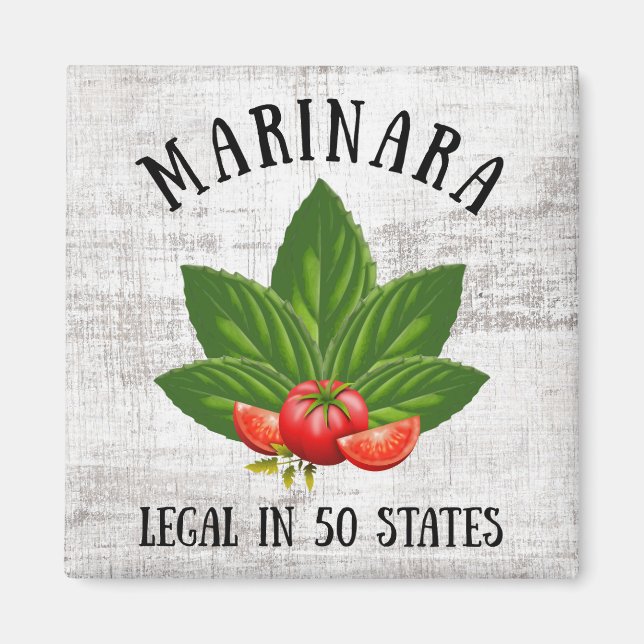 Imán Marinara Legal en 50 estados Basil y Tomates (Frente)