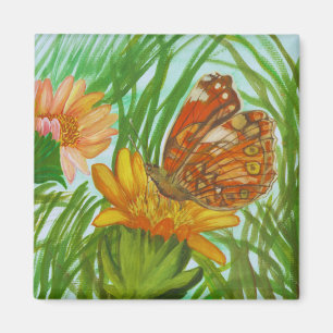 Imán mariposa acuarela en el jardín
