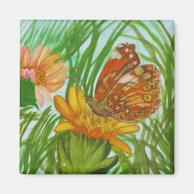 Imán mariposa acuarela en el jardín (Frente)