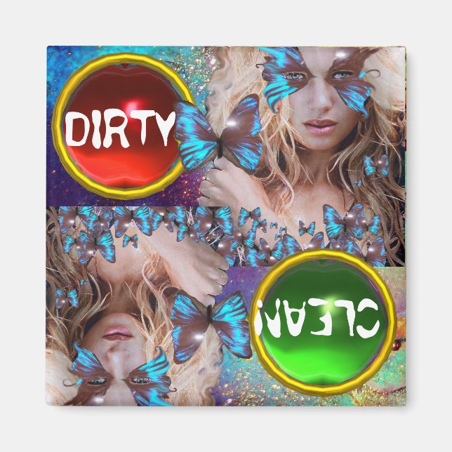 IMÁN MARIPOSA AZUL CON CHISPAS VERDES Y DORADAS (Frente)