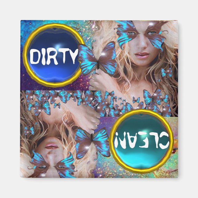 IMÁN MARIPOSA AZUL CON DERRAMES DE ORO VERDE (Frente)