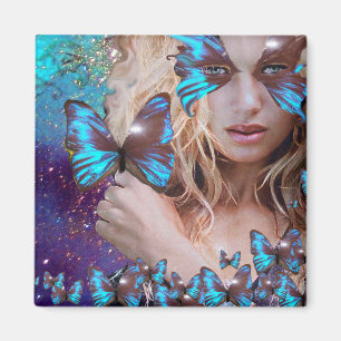 IMÁN MARIPOSA AZUL EN DESTELLOS VERDE TEAL DORADO