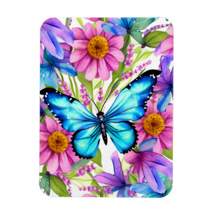 Imán Mariposa azul en un campo de flores