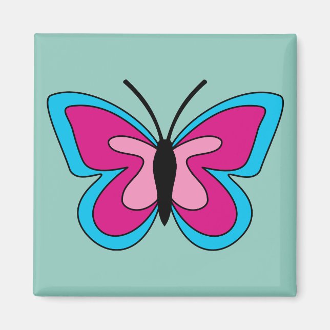 Imán Mariposa azul magenta rosa (Frente)