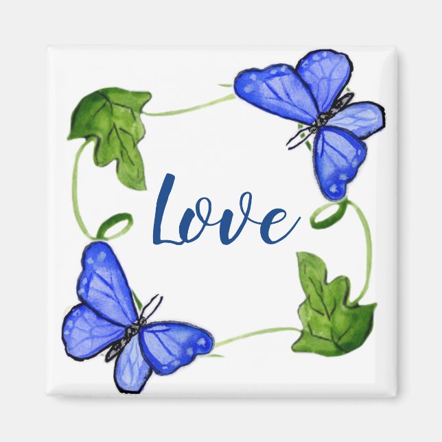 Imán Mariposa Azul personalizado Con Vines Magnet (Frente)