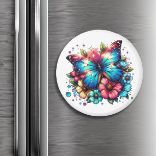 Imán Mariposa azul y flores