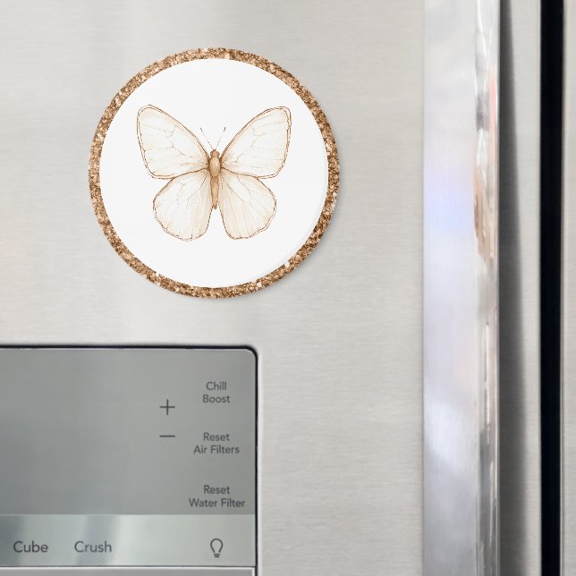 Imán Mariposa Blanca Brillo Falso Dorado   (In situ (nevera))